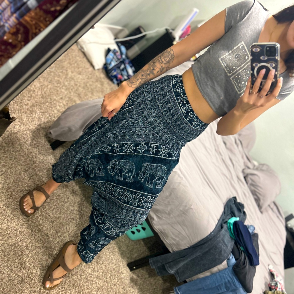 HAREM PANTS - Navy Blue with Elephants